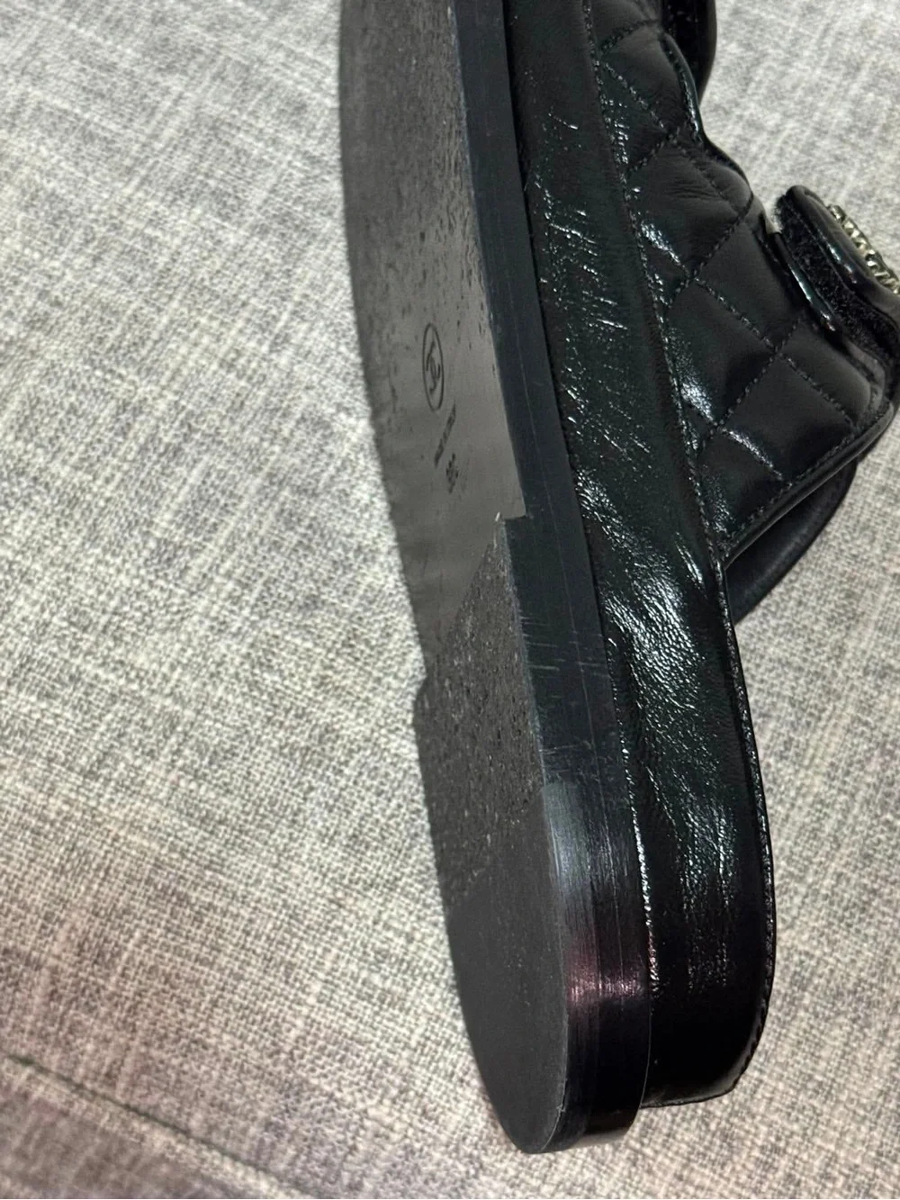 CHANEL Black Quilted Leather Double-Strap Men’s Slide Sandals